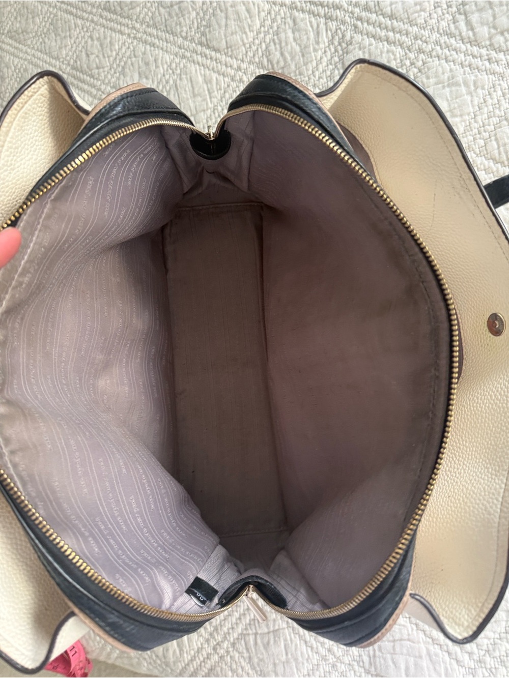 Kate Spade Hudson Colorblocked Large Work Tote Two-Tone Leather Tote Bag Cream - Picture 8 of 17